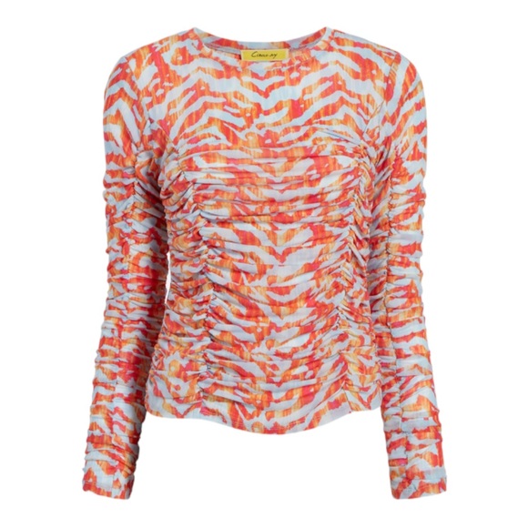 Circus NY Mesh Ruched Imogene Long Sleeve Animal Print top sz LG - Picture 5 of 12